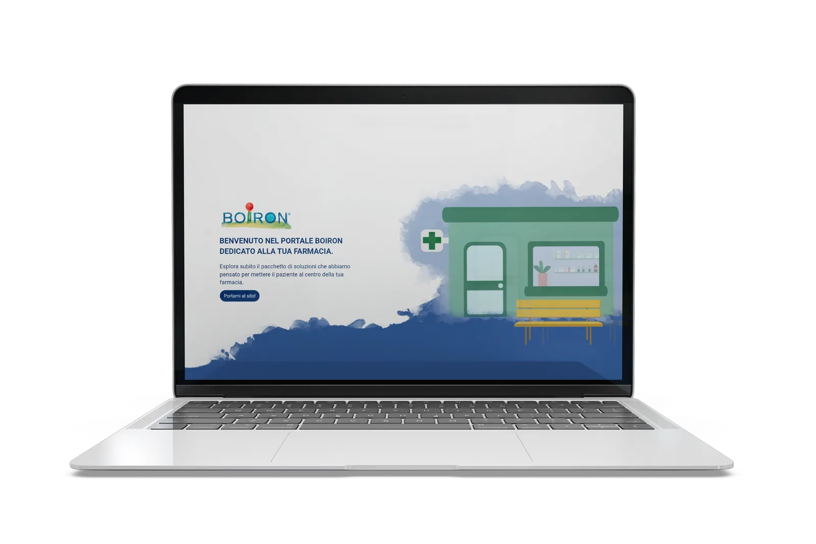 Laptop showing the Boiron portal for pharmacies