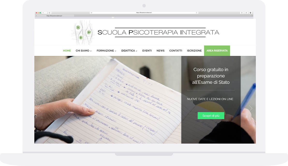 Laptop showing the Scuola Psicoterapia Integrata home page