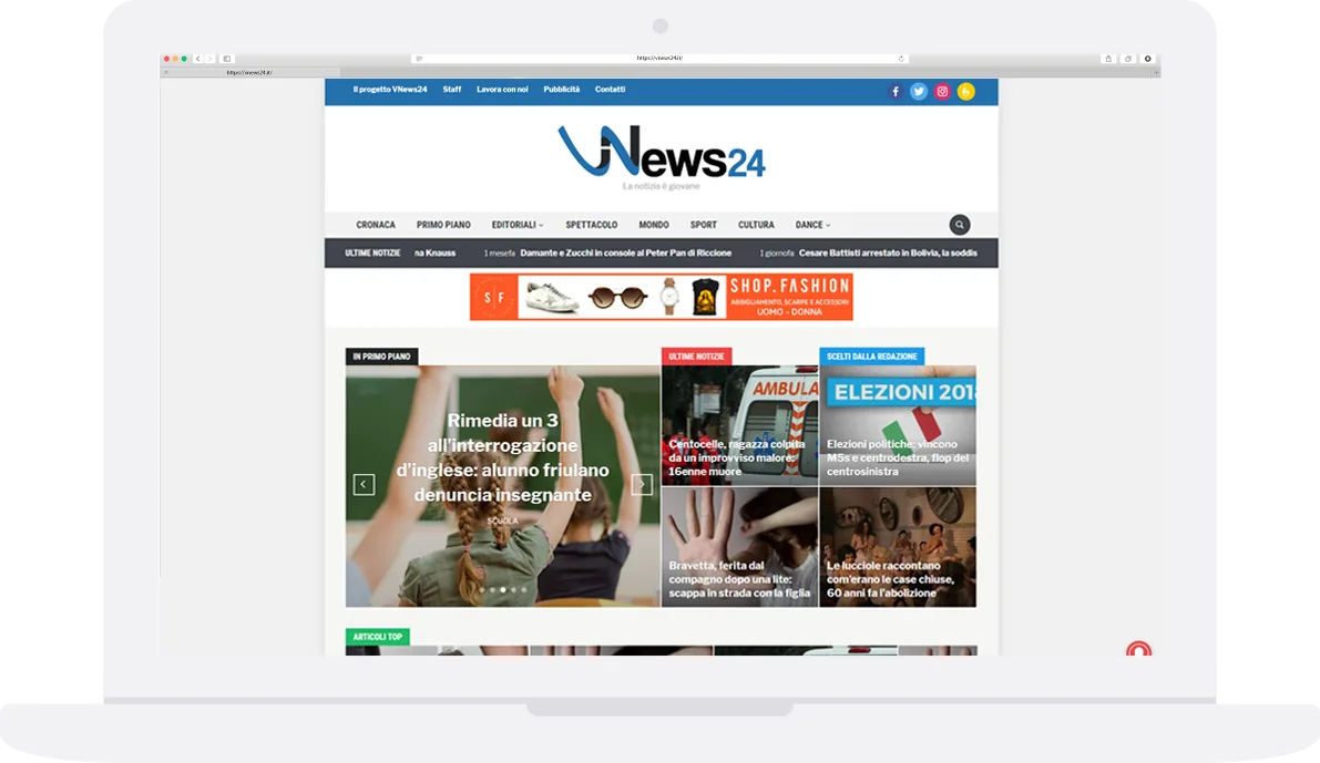 Laptop showing the VNews24 news home page